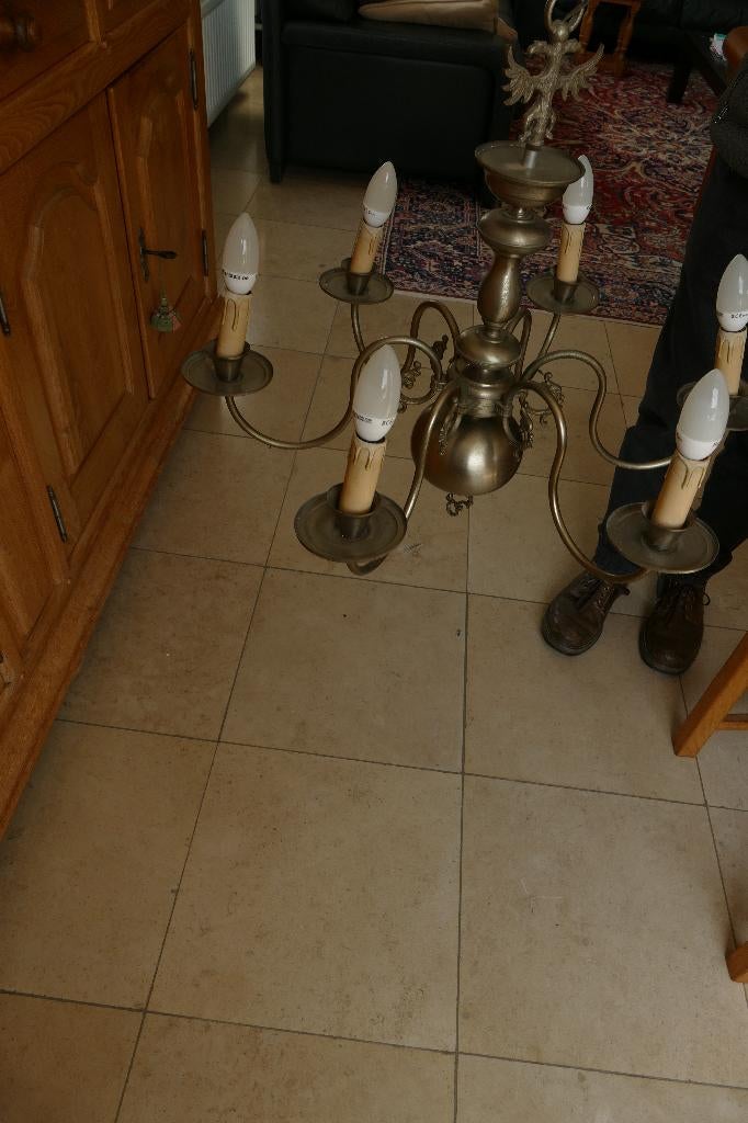 luster met namaakkaarsen:, Ophalen of Verzenden, Gebruikt, Metaal