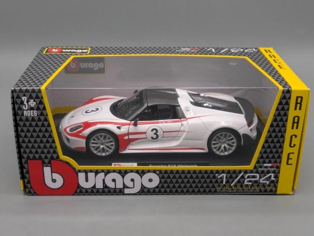 1:24 Bburago 18-28009 Porsche 918 Weissach #3 wit, Hobby & Loisirs créatifs, Voitures miniatures | 1:24, Enlèvement ou Envoi, Comme neuf