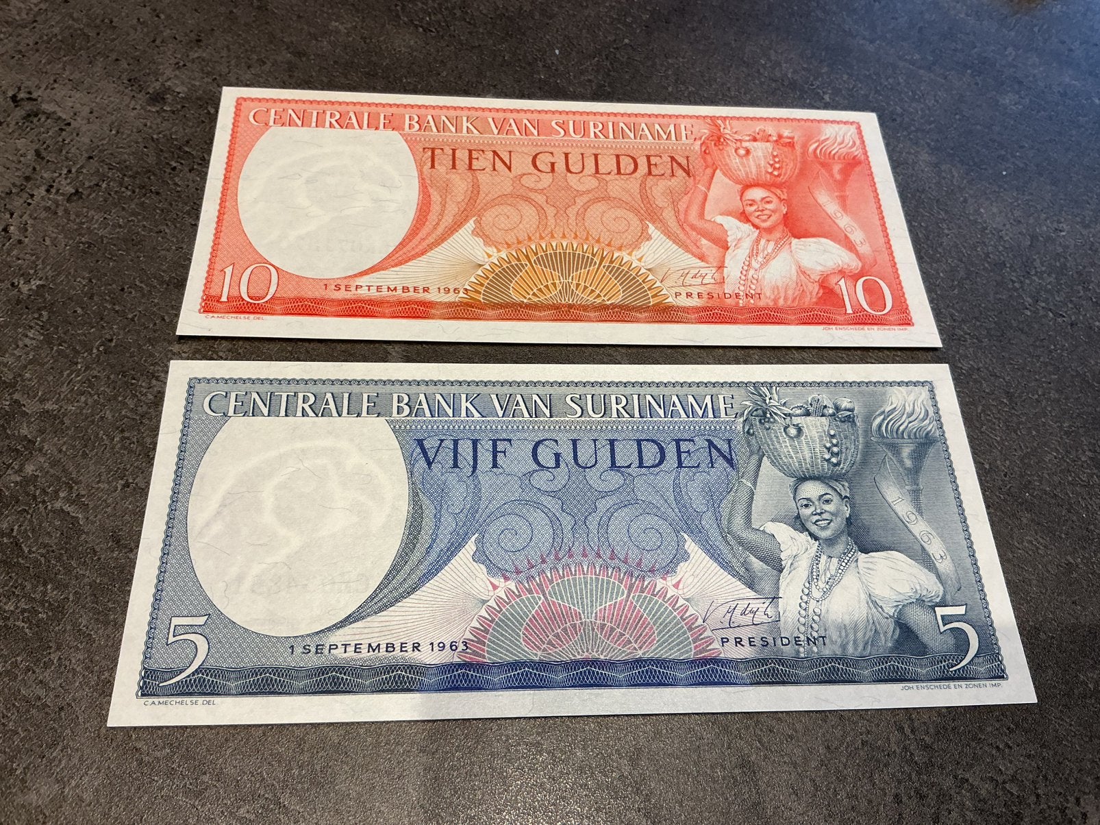 Suriname lot 5 en 10 gulden 1963 FDC, Ophalen of Verzenden