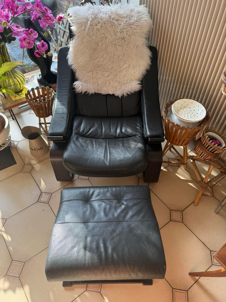Fauteuil relax roche bobois cuir noir, Enlèvement, Utilisé, Cuir, Contemporain