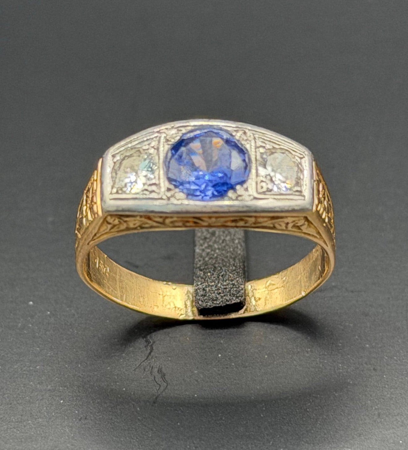18K gouden ring met natuurlijke diamant en tanzaniet- 18,25, Enlèvement ou Envoi, 18 à 19, Femme ou Homme, Or