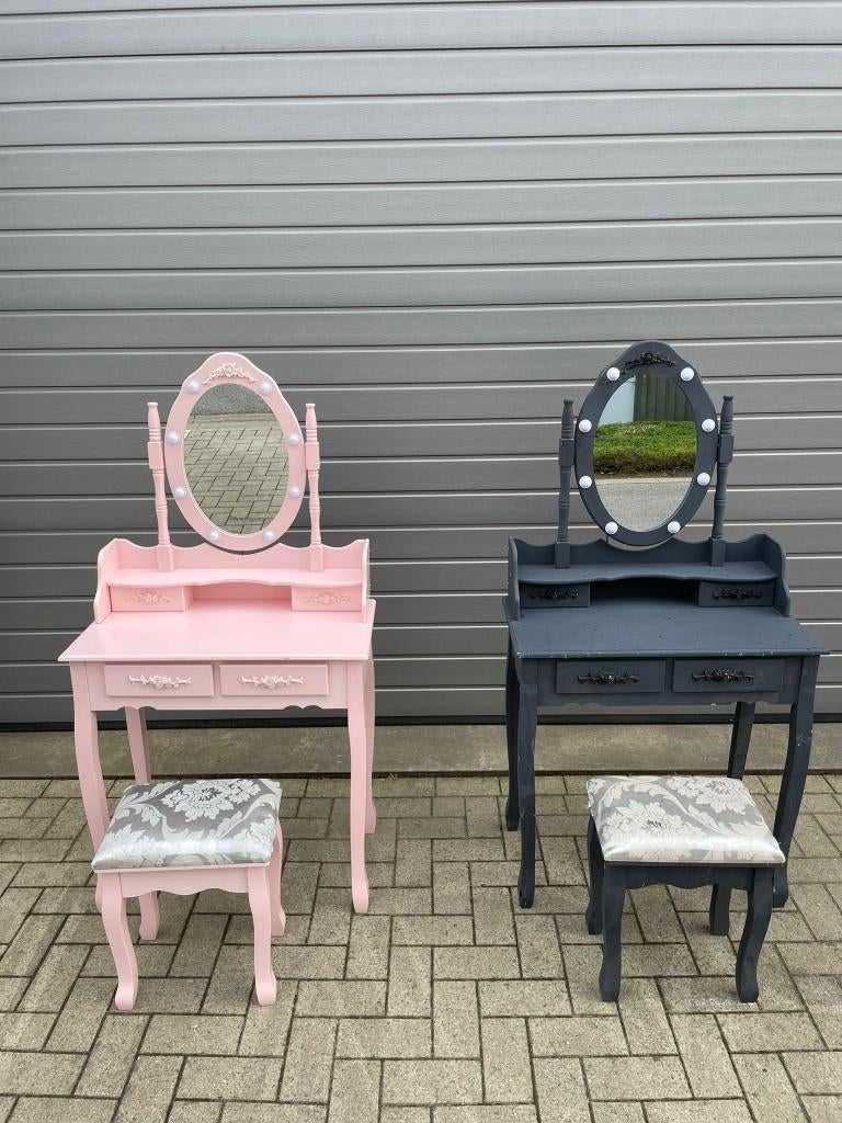 2x kaptafel met spiegel en krukje, Huis en Inrichting, Tafels | Kaptafels, Ophalen, Gebruikt, Hout