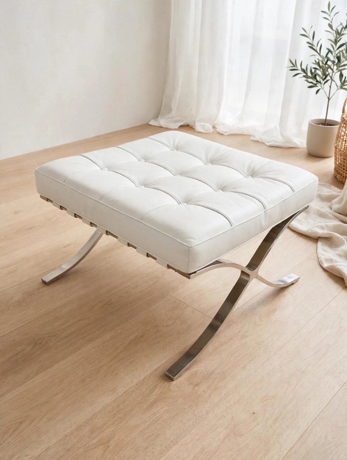 Witte Barcelona Ottoman / Voetenbank - Design, Ophalen, Gebruikt, Eenpersoons, Crème