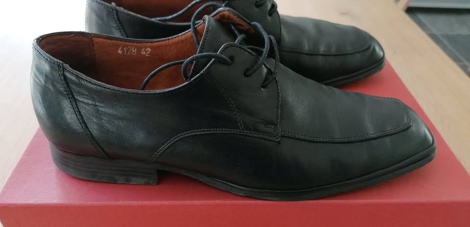 Italiaanse zwarte lederen schoenen te koop, maat 42, Ophalen, Zwart, Espadrilles of Moccasins, Gedragen