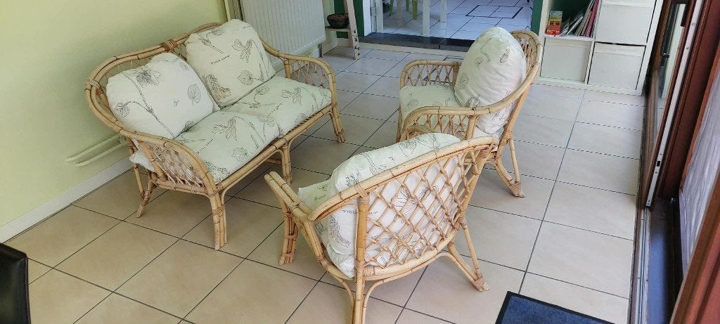 salon en rotin, Ophalen, Gebruikt, Rotan, 4 zitplaatsen