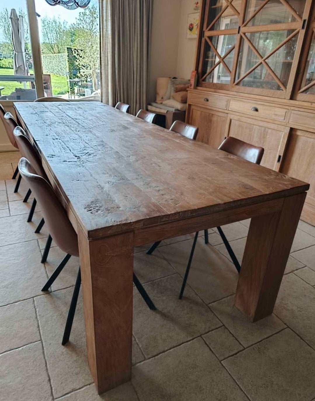 massief houten tafel 300 cm, Ophalen, 200 cm of meer, 50 tot 100 cm, Zo goed als nieuw