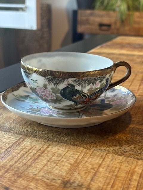 Vintage Japanse porseleinen kop & schotel – gesigneerd, Ophalen