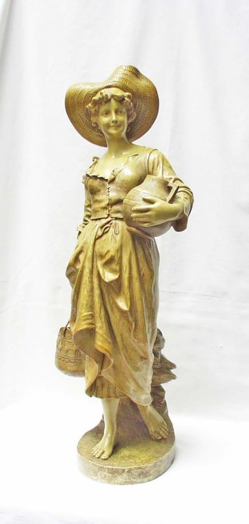Statue Art Nouveau - Goldscheider - E.Tell - H 67 cm, Statue, Enlèvement ou Envoi, Pierre ou céramique, Art nouveau