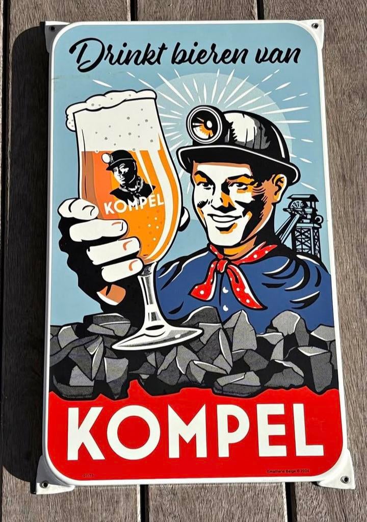 Emaille bord kompel, Ophalen, Zo goed als nieuw, Reclamebord