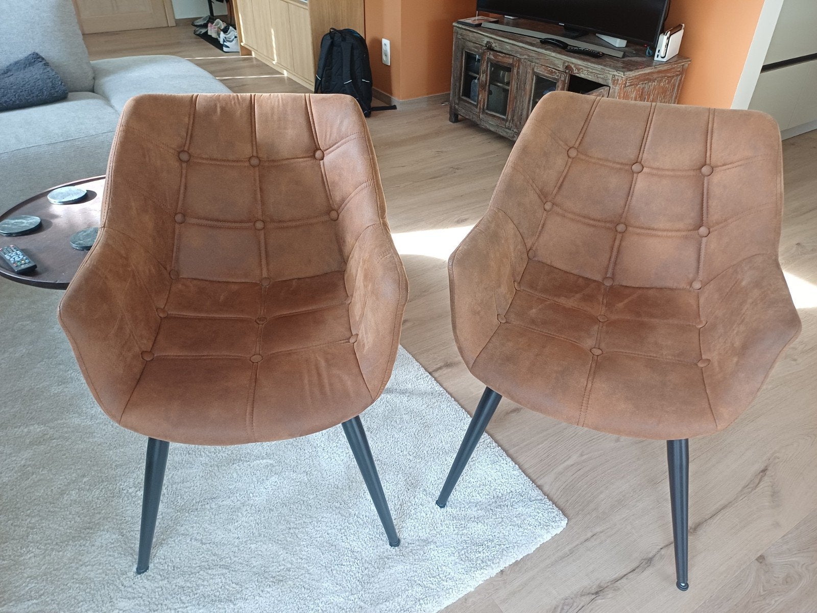 2x Kuipstoel in bruine stof, Ophalen, Twee, Bruin, Zo goed als nieuw