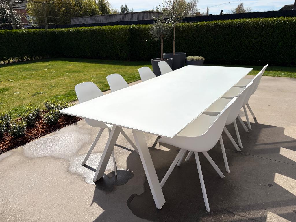 8 aluminium tuinstoelen met kussen  nieuwprijs 2400€, Ophalen, Gebruikt, Aluminium