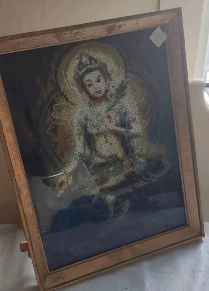 Handgemaakte Boeddha met diamonds, in gouden glazen kader,, Antiek en Kunst, Ophalen of Verzenden