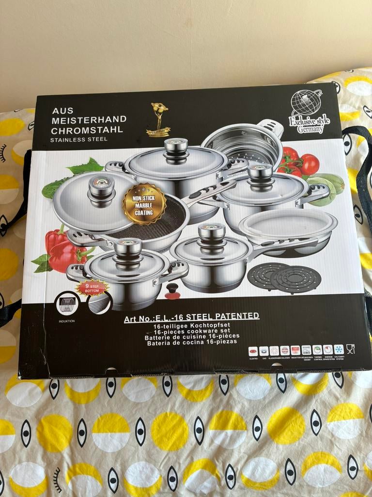 16-delige kookpotten set – RVS – NIEUW, Huis en Inrichting, Keuken | Potten en Pannen, Ophalen, Nieuw