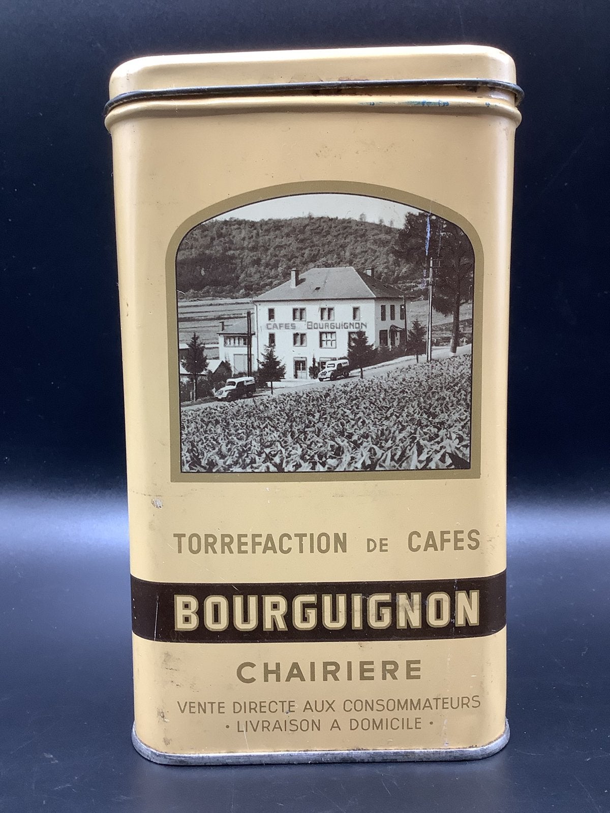 Oude Bourguignon koffieblik (Chairière), Ophalen of Verzenden, Zo goed als nieuw