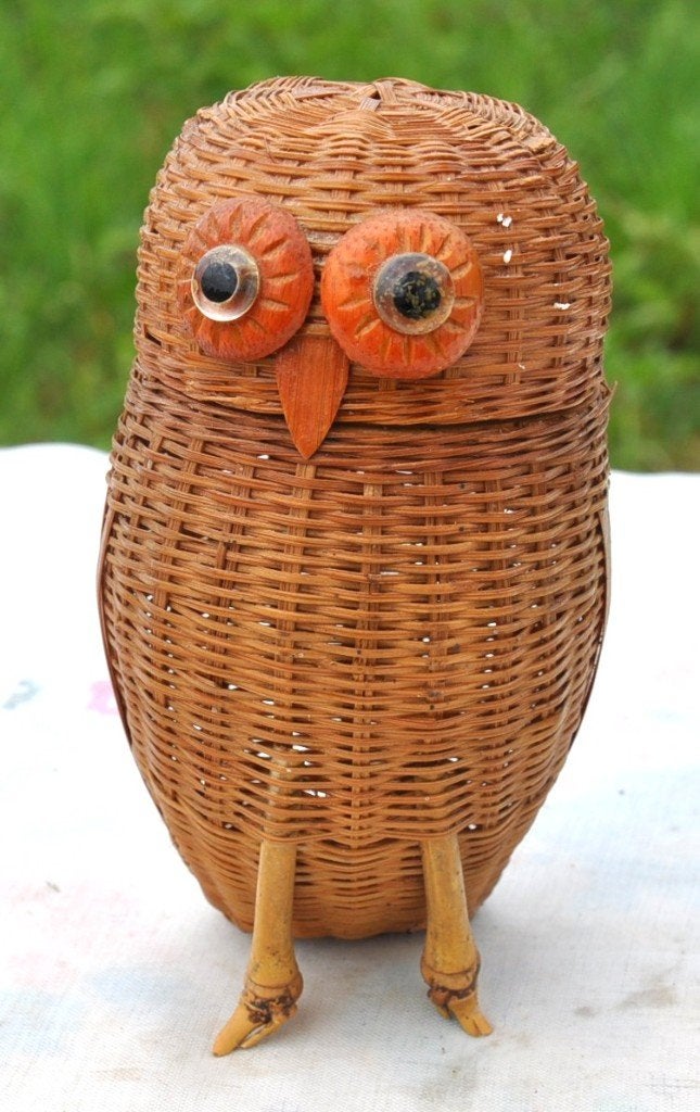 hibou boite en fin rotin, Enlèvement ou Envoi, Utilisé, Animal