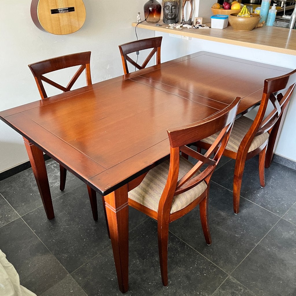 Kerselaar tafel + stoelen handgemaakt, Ophalen, 50 tot 100 cm, Zo goed als nieuw, 150 tot 200 cm