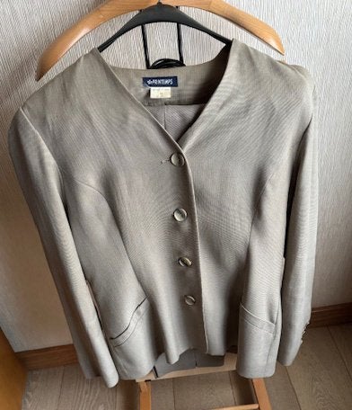 prachtig broekpak : broek en jas – maat 44 – als nieuw, Kostuum of Pak, Meerkleurig, Maat 42/44 (L), Ophalen of Verzenden