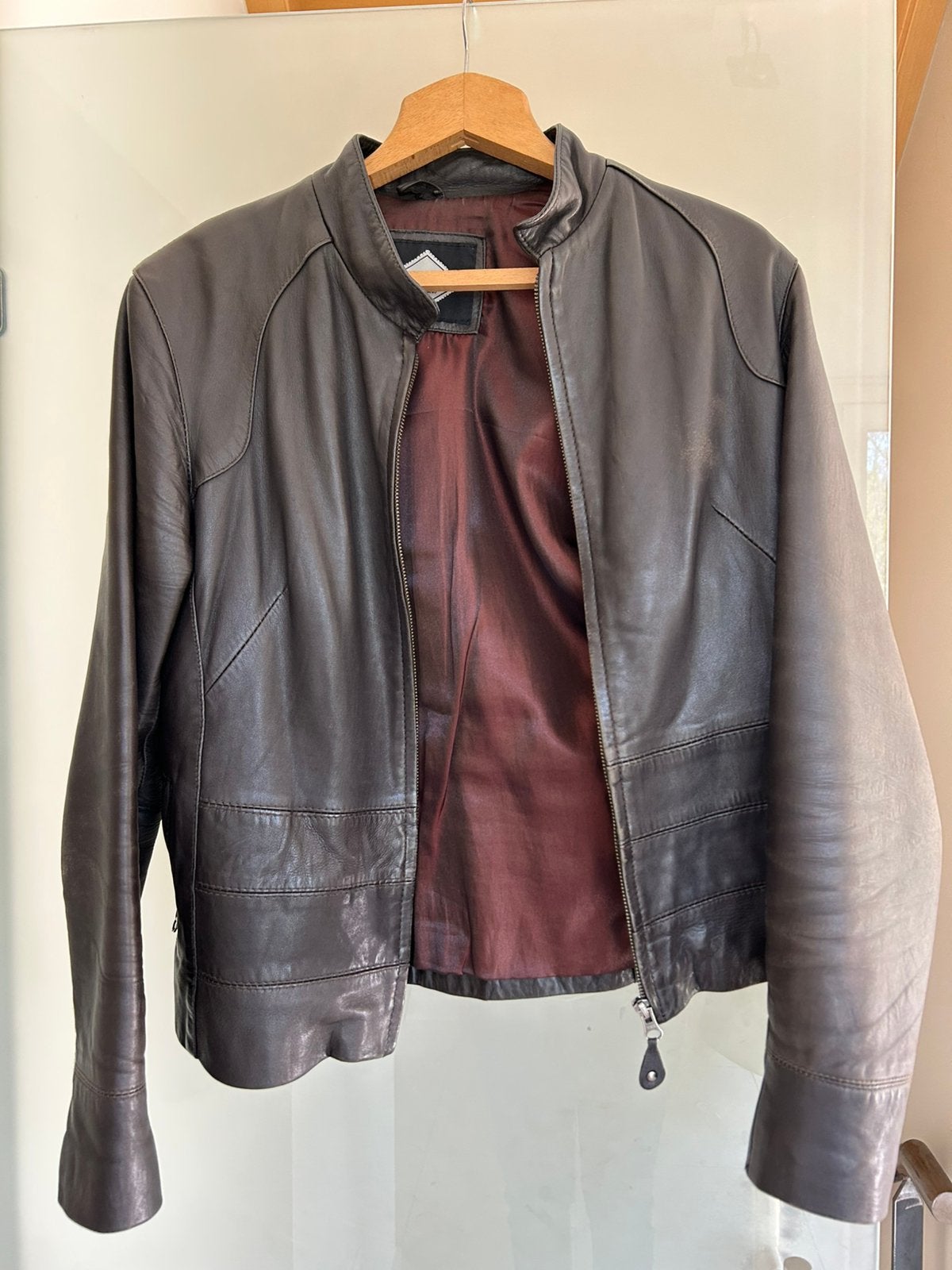 Bruine leren jas, Kleding | Dames, Ophalen, Gedragen, Maat 38/40 (M), Bruin
