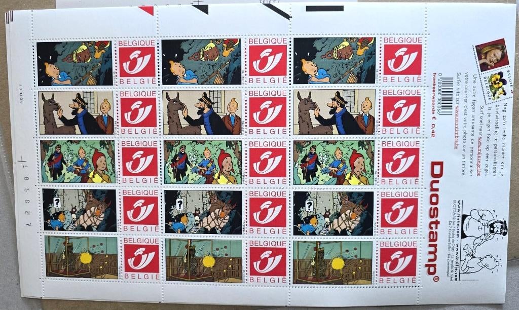 tintin 2001 DUOSTAMP  LE TEMPLE DU SOLEIL 15 T, Envoi, Tintin