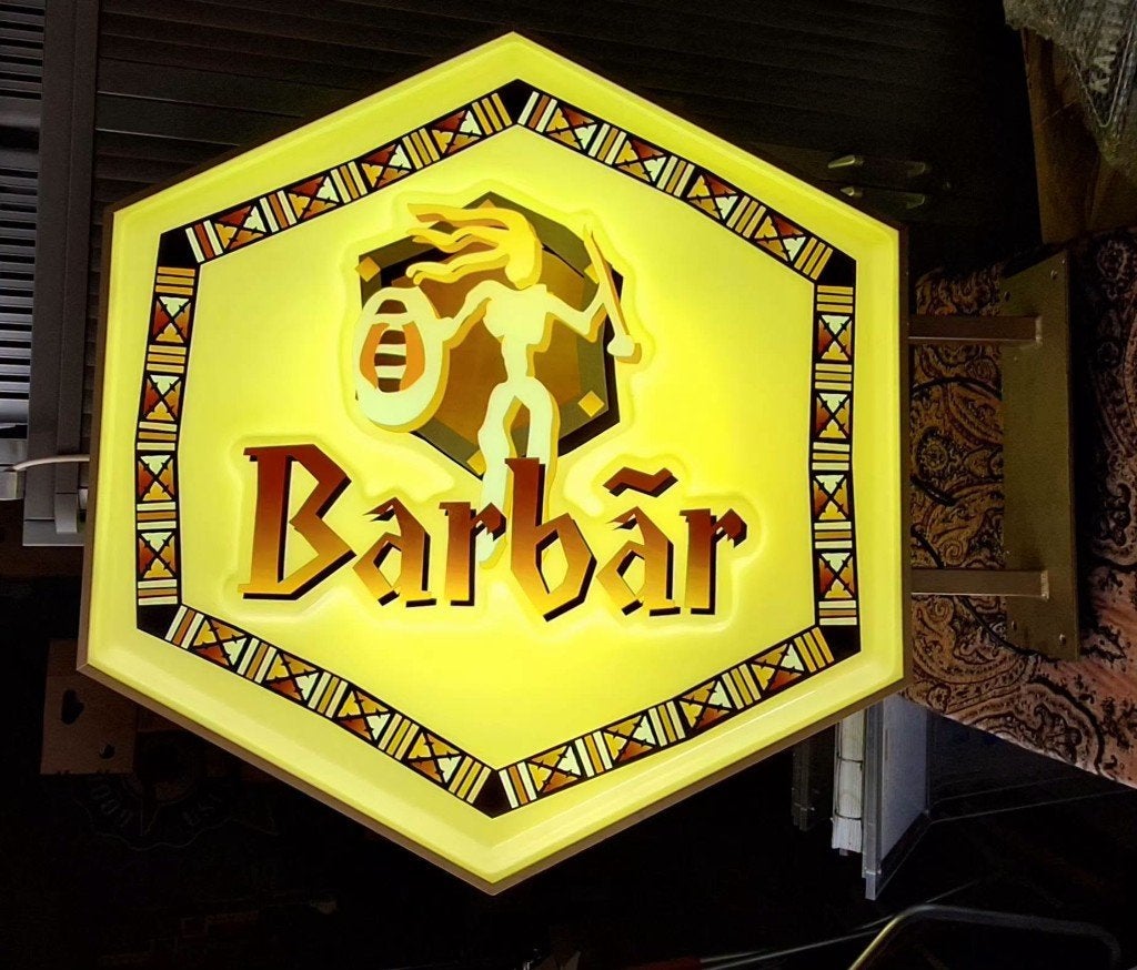 Pracht grote lichtbak, lichtreclame voor Barbãr honingbier🍺, Verzamelen, Ophalen, Gebruikt, Lichtbak of (neon) lamp