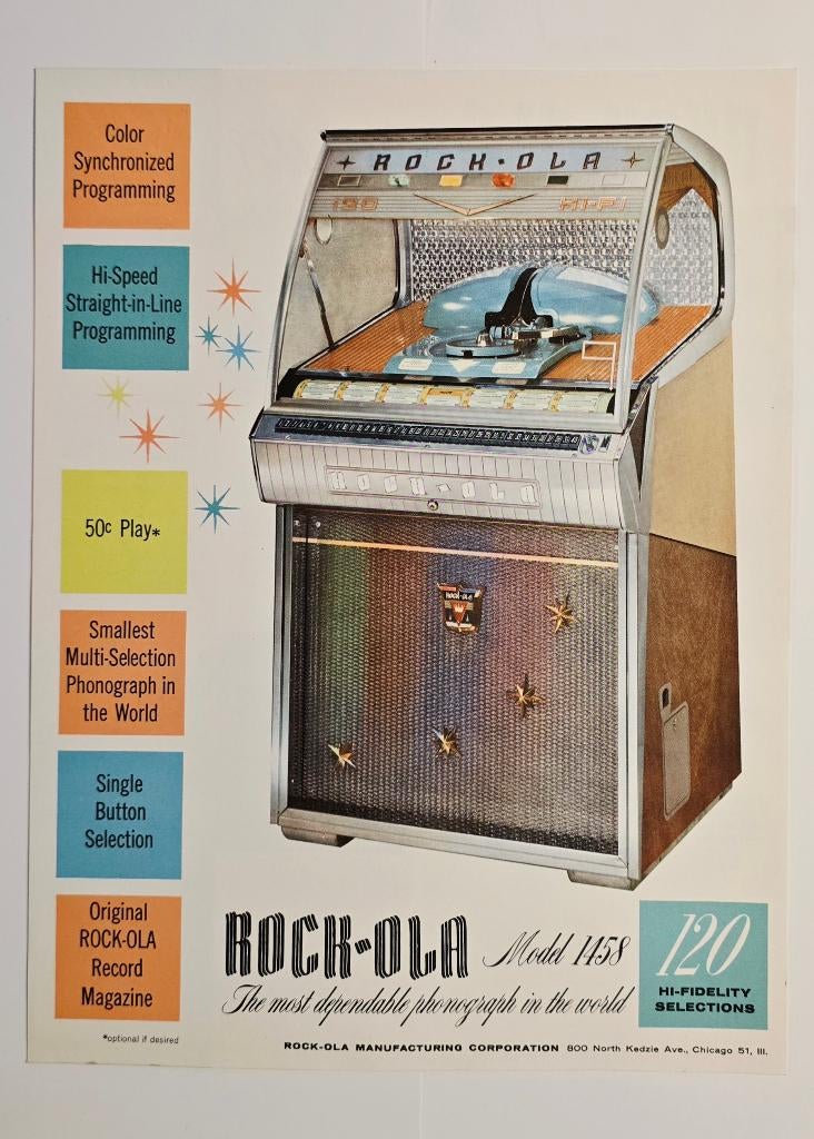 ROCK-OLA Model 1458 Jukebox 1957 origineel blad, Verzamelen, Ophalen of Verzenden, Gebruikt