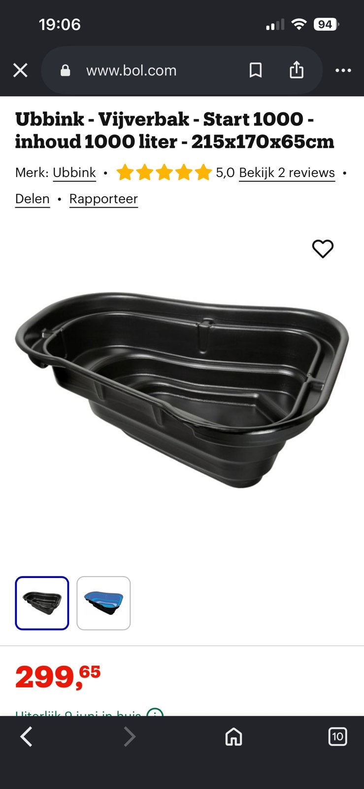 Vijverbak nieuw 1000 liter, Ophalen, Zo goed als nieuw