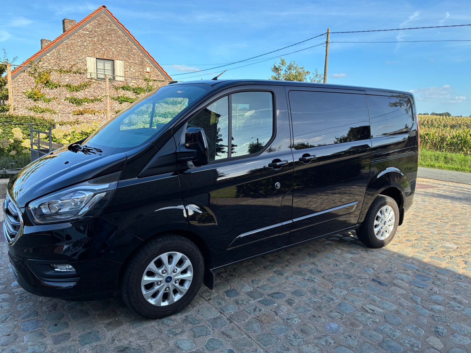 Ford transit custom 2.0 tdci dubbel cabine/dubbel schuifdeur, Auto's, Stof, Zwart, 95 kW, Particulier