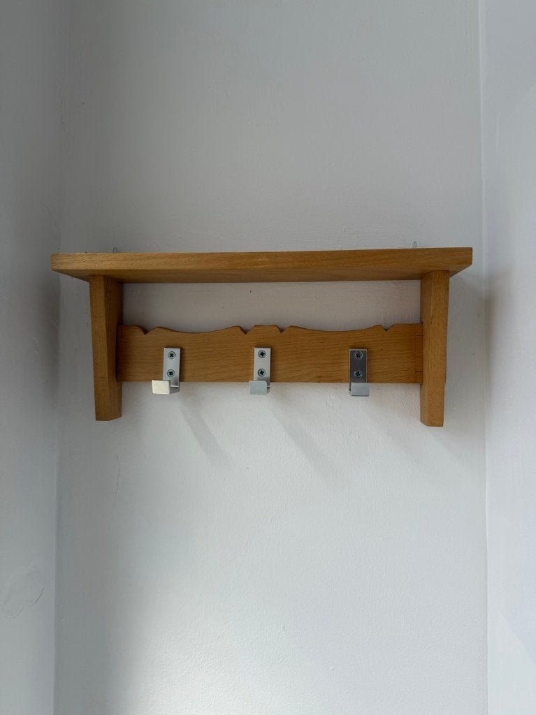 Houten wandkapstok met plank en 3 haken – beuk, Gebruikt, Minder dan 100 cm, Hout, Ophalen