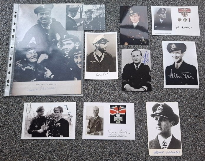 Lot van 9 gesigneerde Ridderkruisdragers Kriegsmarine WOII, Enlèvement ou Envoi, Marine, Photo ou Poster