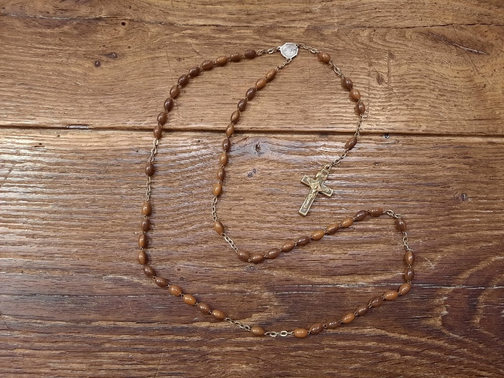 oude bruine stenen paternoster/rozenkrans, begin 1900, Antiek en Kunst, Antiek | Religieuze voorwerpen, Ophalen of Verzenden