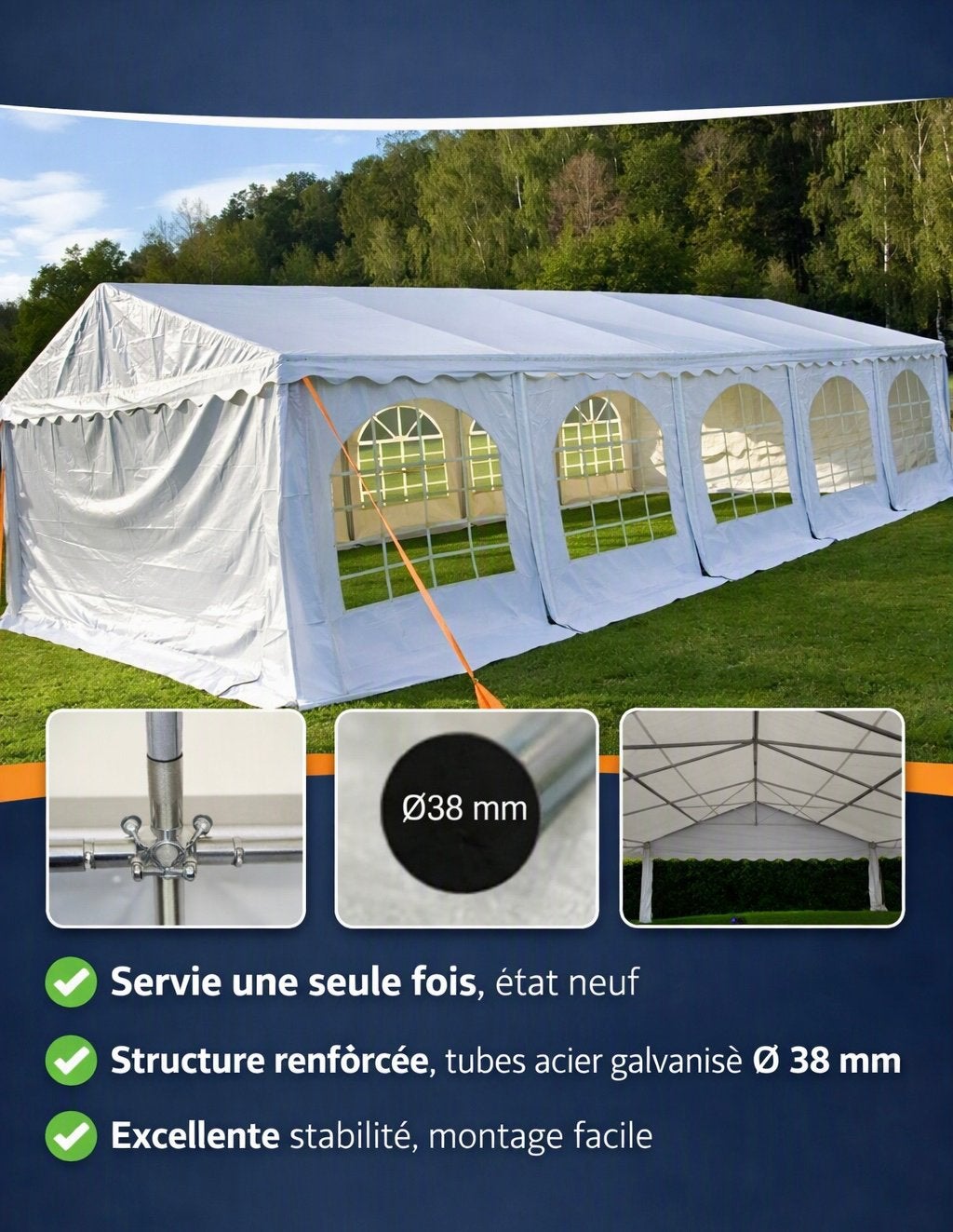 Tonnelle professionnelle 5 m x 10 m  – utilisée 1 seule fois, Jardin & Terrasse, Enlèvement, Comme neuf