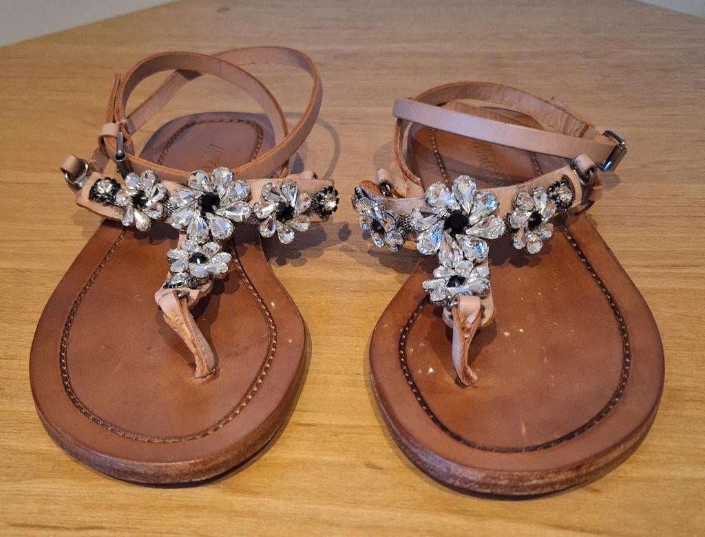 Lederen teensandalen, merk Marc Cain, maat 36, lichtbruin, Marc cain, Enlèvement ou Envoi, Brun, Porté