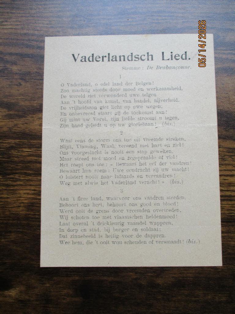 WW1 : Petit pamphlet Vaderlandsch Lied, Envoi