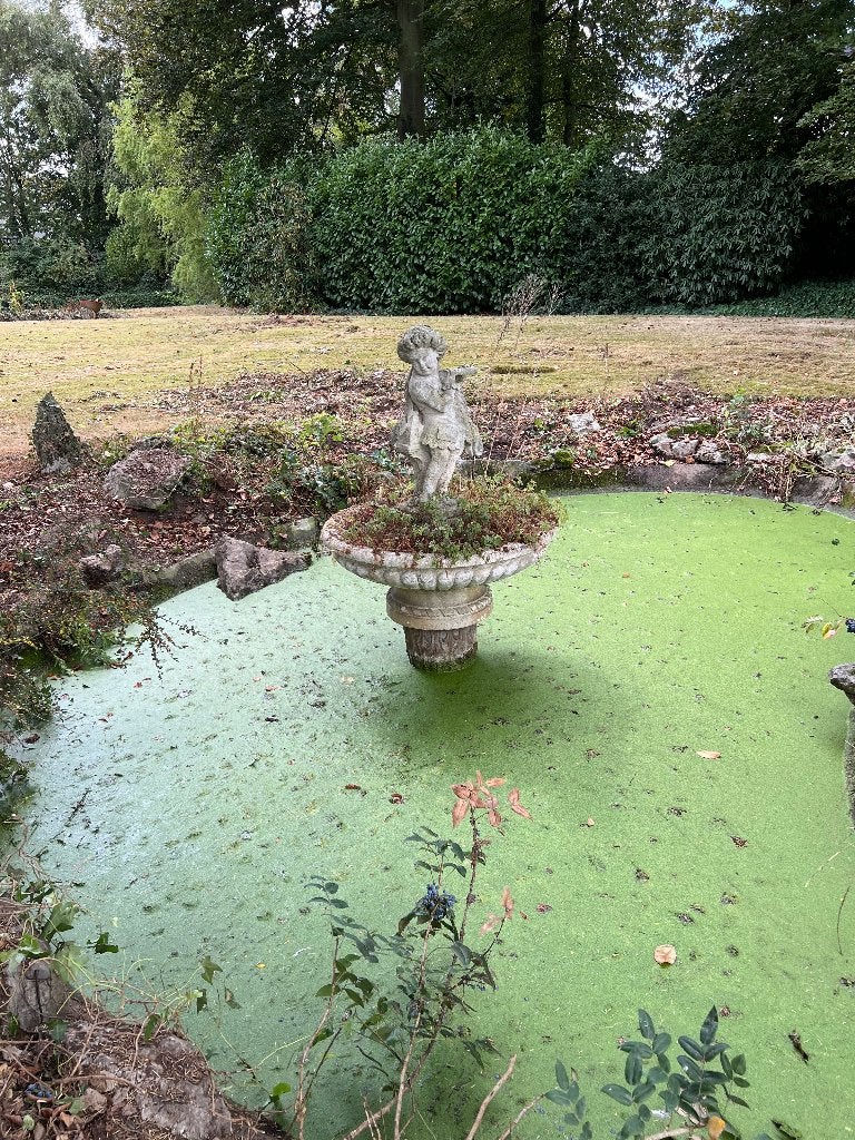 Bloempot met beeld op sokkel voor in vijver, Tuin en Terras, Ophalen, Gebruikt, Rond, Tuin