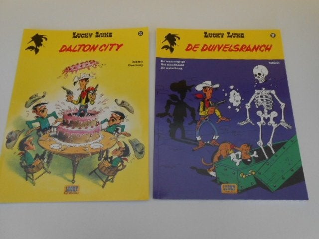 strips Lucky Luke 2 stuks nr 34 en nr 58, Plusieurs BD, Enlèvement ou Envoi, Morris & Goscinny,, Utilisé