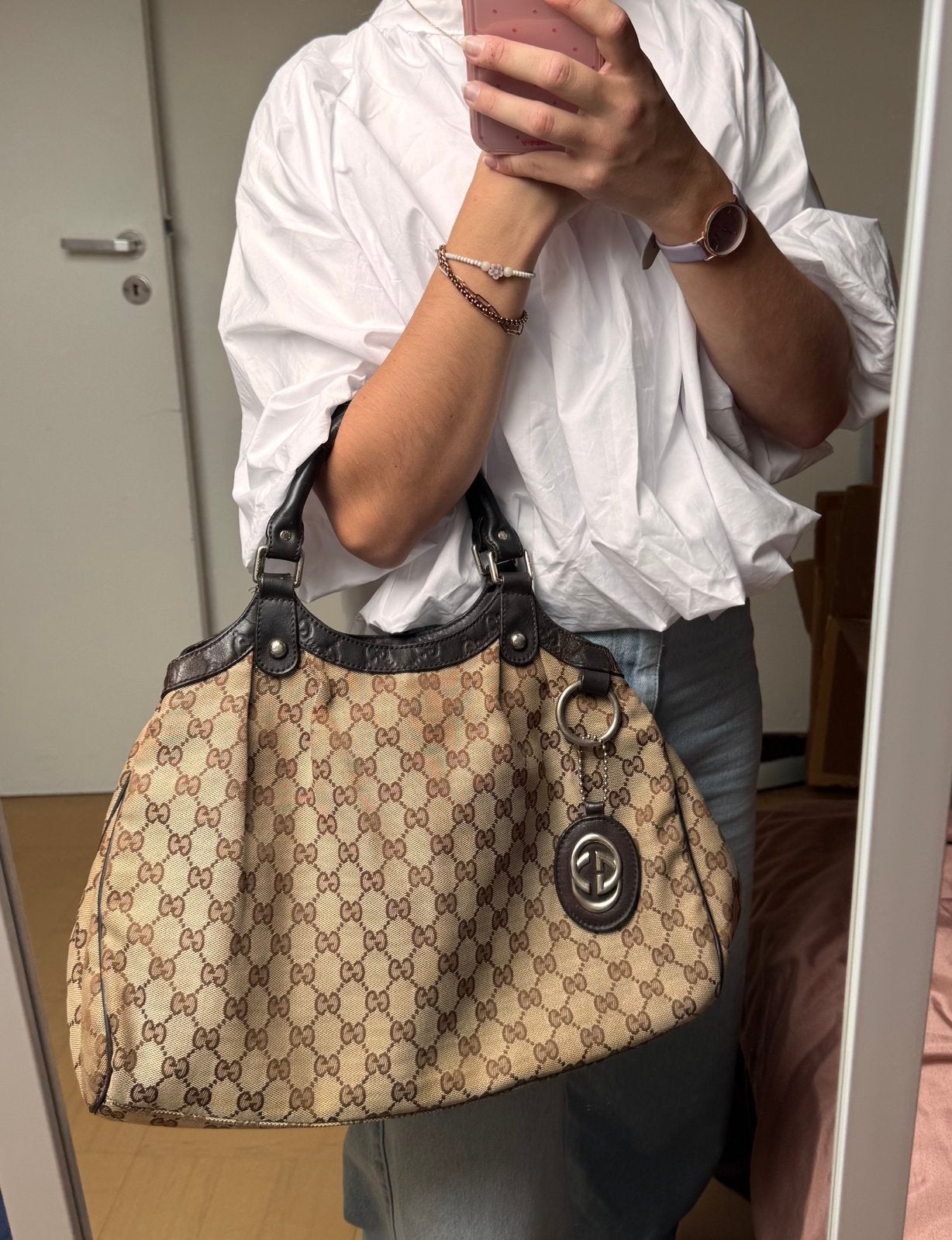 Sac à main vintage en toile Gucci Sukey, Enlèvement, Comme neuf, Brun, Sac à main