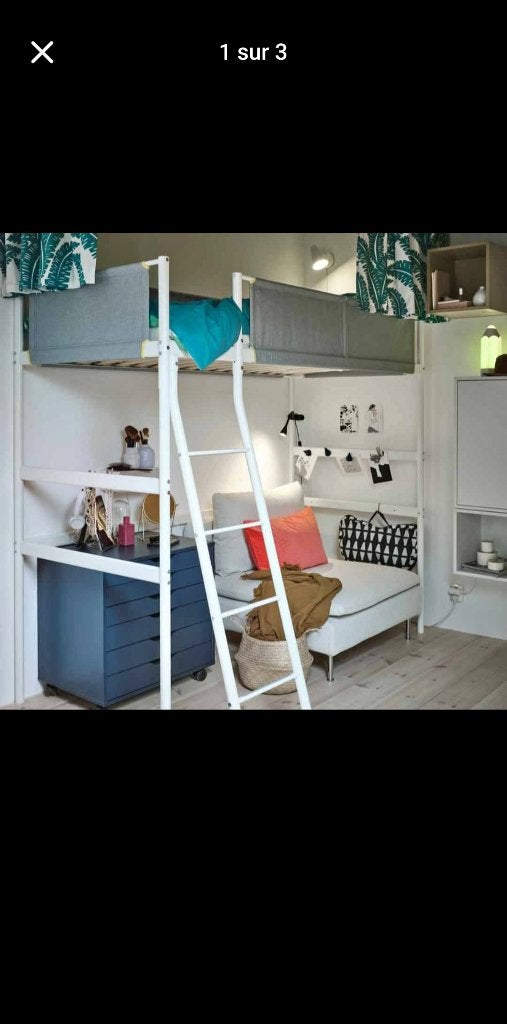 Lit hauteur ikea on peux faire un bureau en-dessous, Maison & Meubles, 90 cm, Matelas, Une personne, Enlèvement