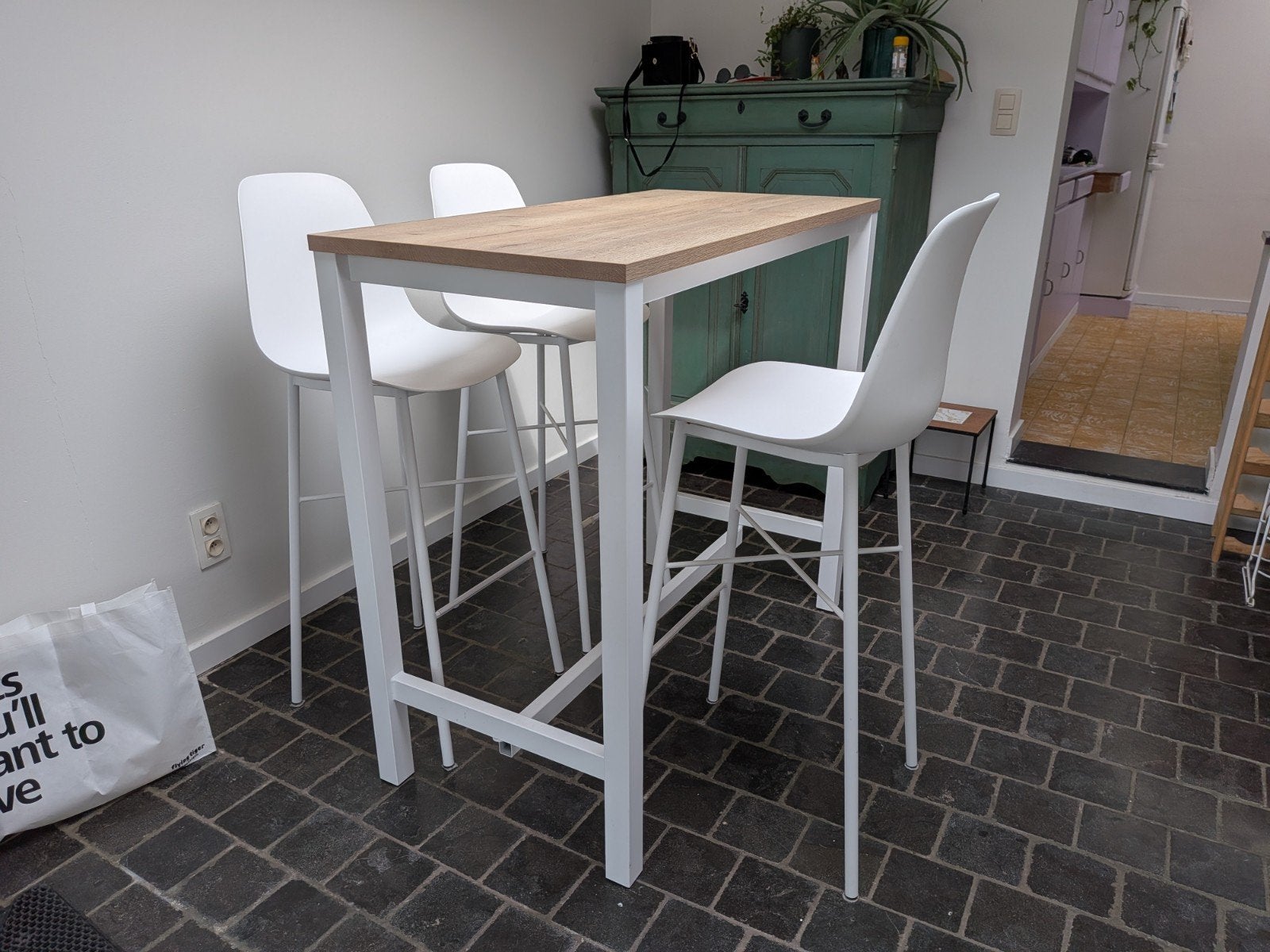 Hoge tafel + 4 stoelen, Huis en Inrichting, Ophalen, Kunststof, 100 tot 150 cm, 50 tot 100 cm