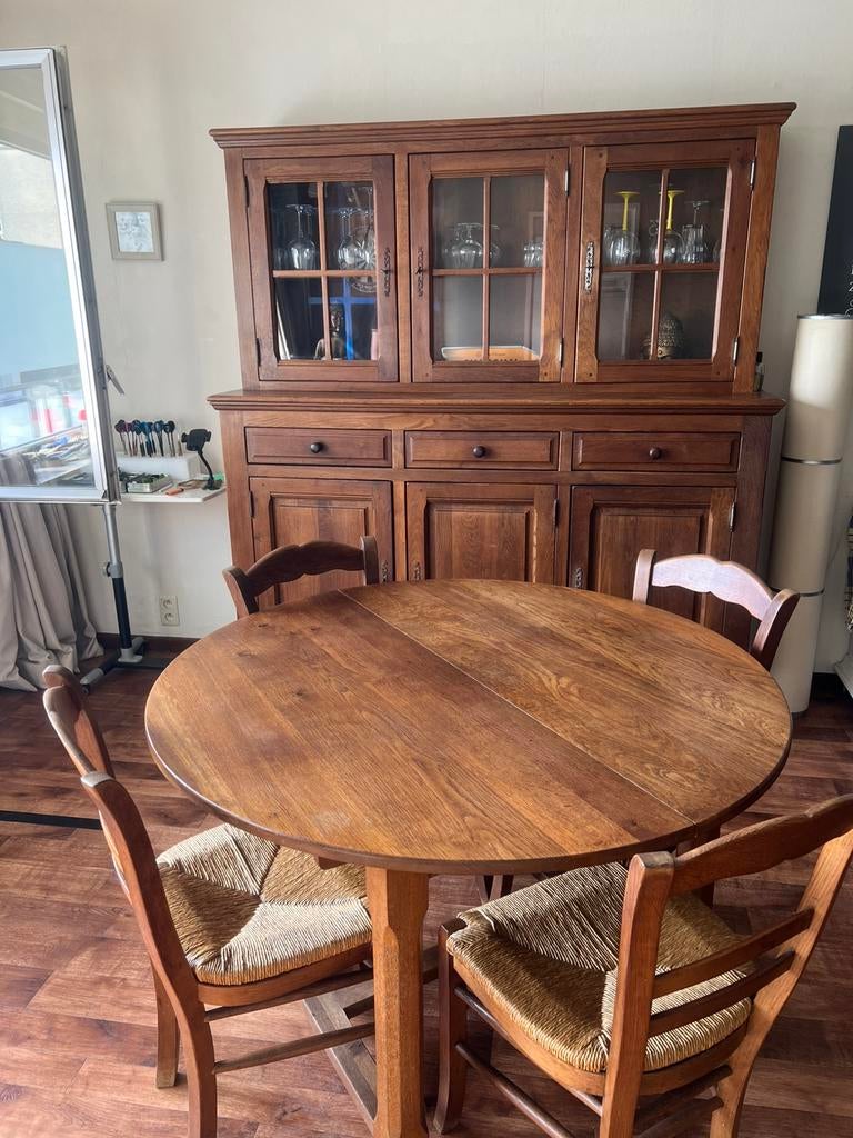 Eiken wandkast met eetkamer 4 stoelen, Ophalen, Zo goed als nieuw