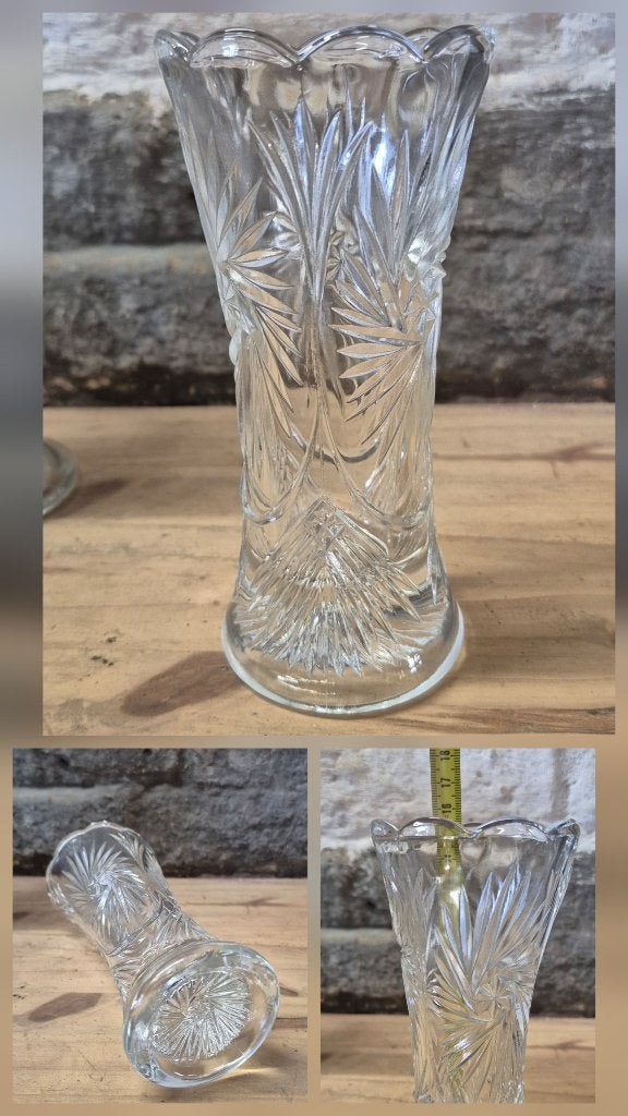 Vintage glazen vaas (stermotief), Ophalen of Verzenden