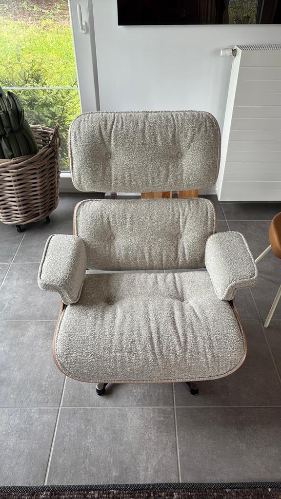 Loungestoel Charles Eames kastanjebruine stof, Huis en Inrichting, Fauteuils, Ophalen, Nieuw, 75 tot 100 cm, Contemporain