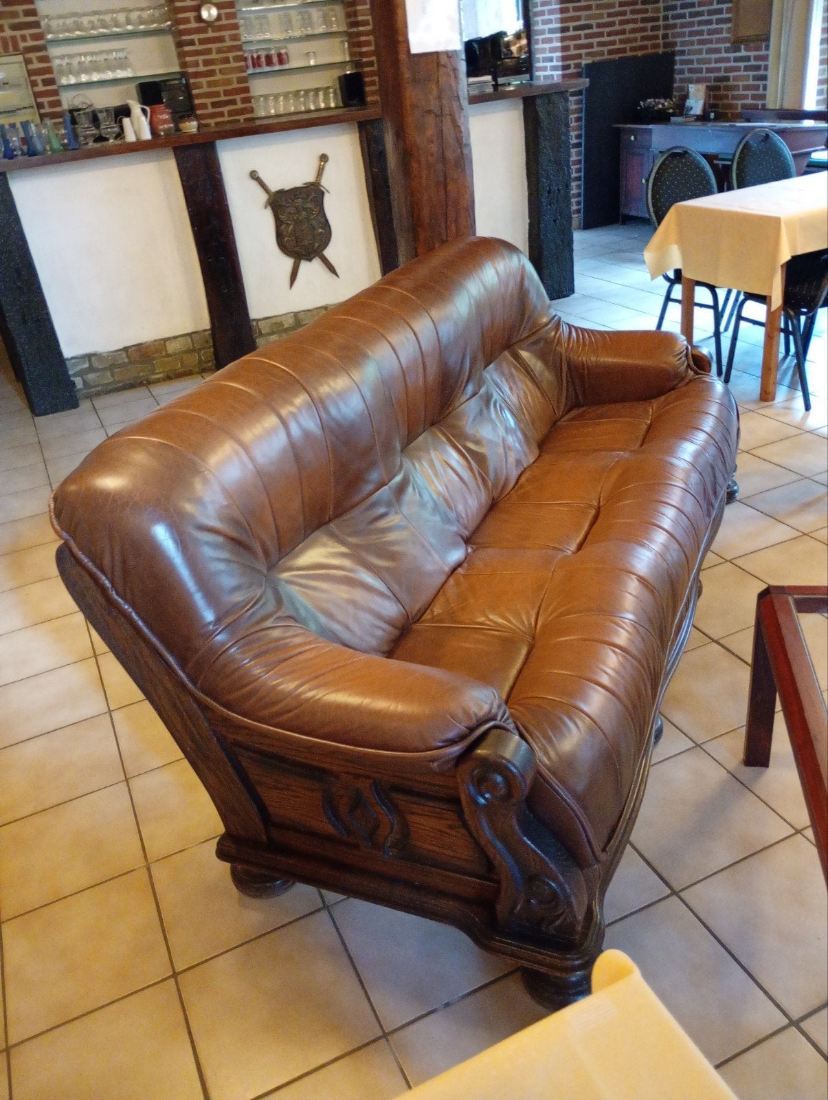 Klassieke Leren Zetelset (3-Zit + Fauteuil) - Echt Leder - A, Antiek en Kunst, Ophalen