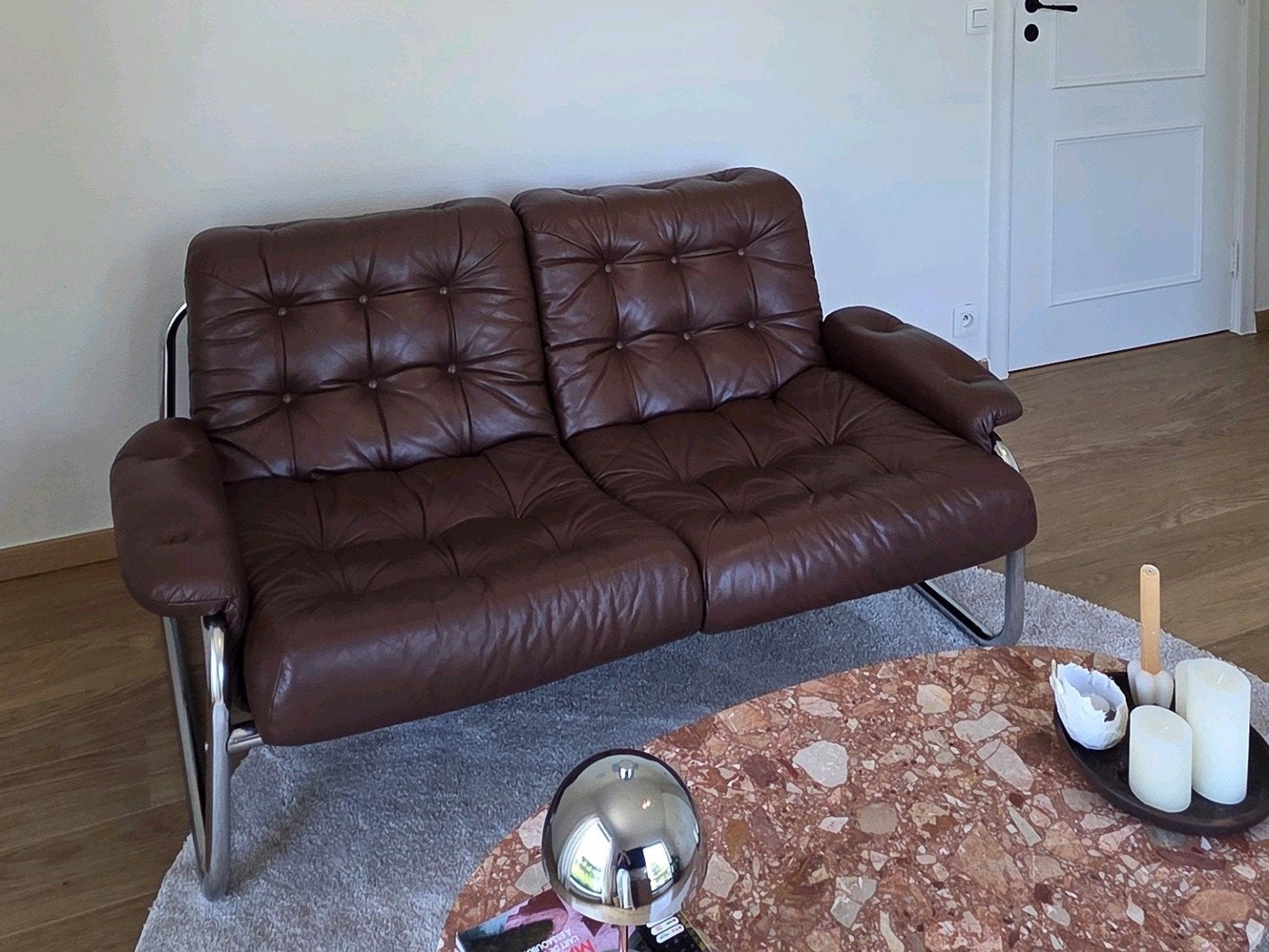 Ikea - Vintage lederen zetel - BORKUM, Ophalen, Bruin, Vintage