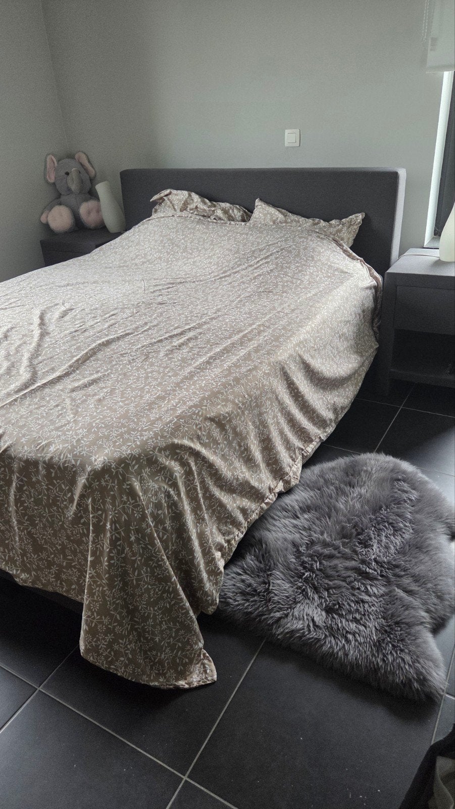 Tweepersoonsbed 160 x 200 dubbele boxspring, Maison & Meubles, Gris, Comme neuf, Enlèvement, 200 cm