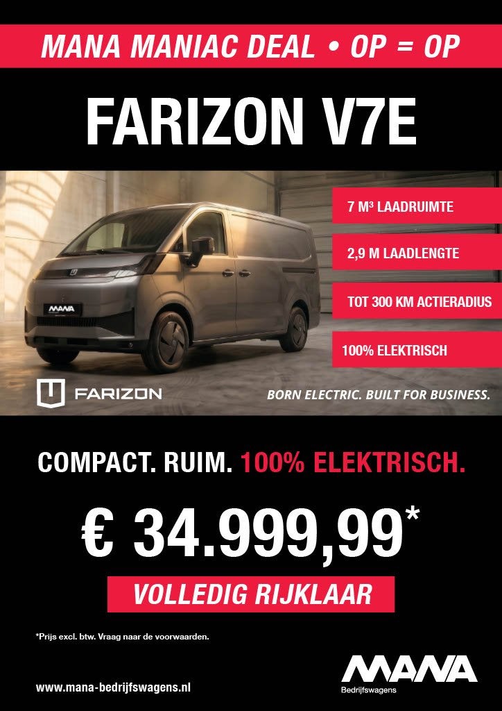 Farizon V7E 67 kWh MANA MANIAC DEAL 34999,99 RIJKLAAR!, Autos, Camionnettes & Utilitaires, Neuf, Autres marques, Achat, Entreprise