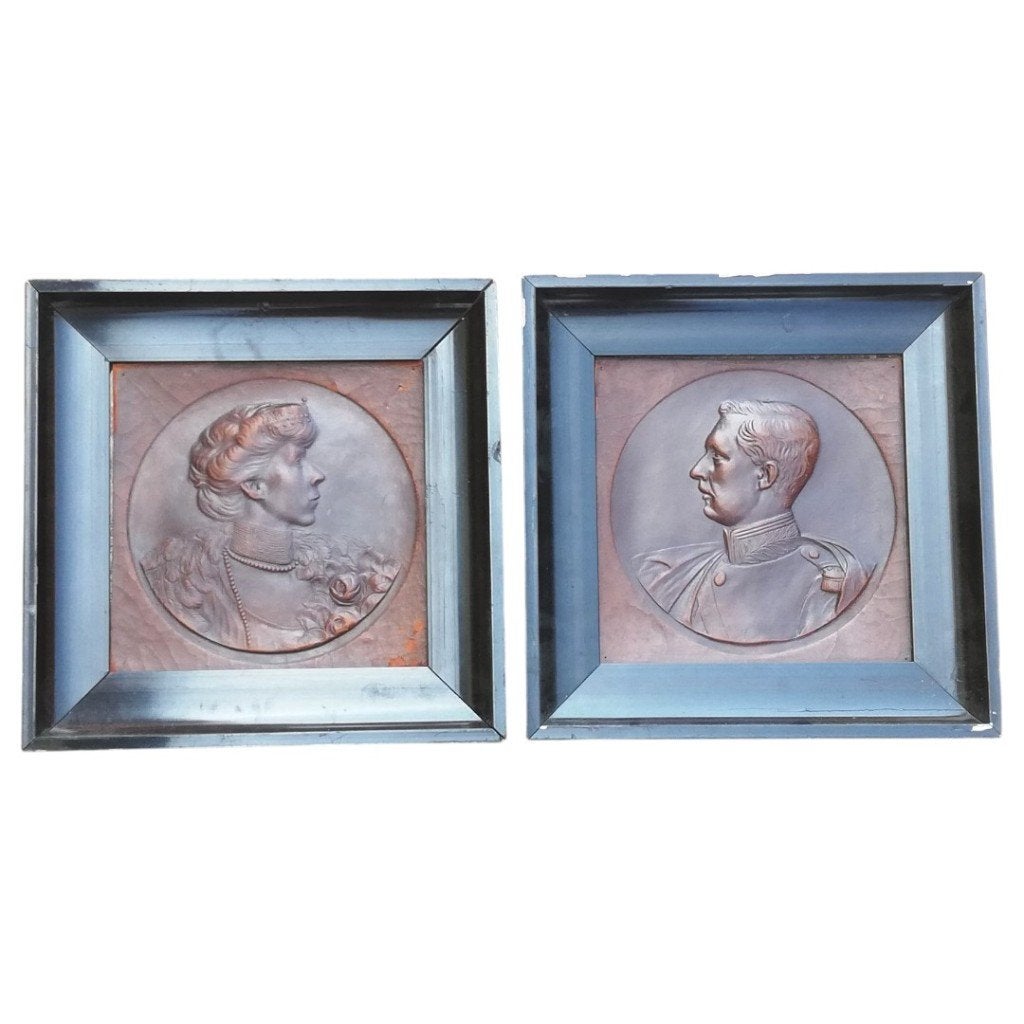 Paar relief-Portretten–Koning Albert I & Koningin Elisabeth, Ophalen of Verzenden, Overige soorten, Kunstobject