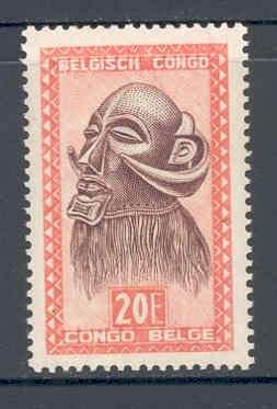 Masque Ba-Luba du Congo belge 1947, souche 20 Fr **, Enlèvement ou Envoi, Autres pays, Non oblitéré