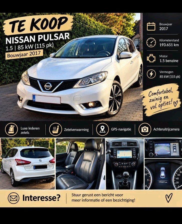 Nissan pulsar 1.5 benzine, Autos, Cuir, Achat, Boîte manuelle, Noir
