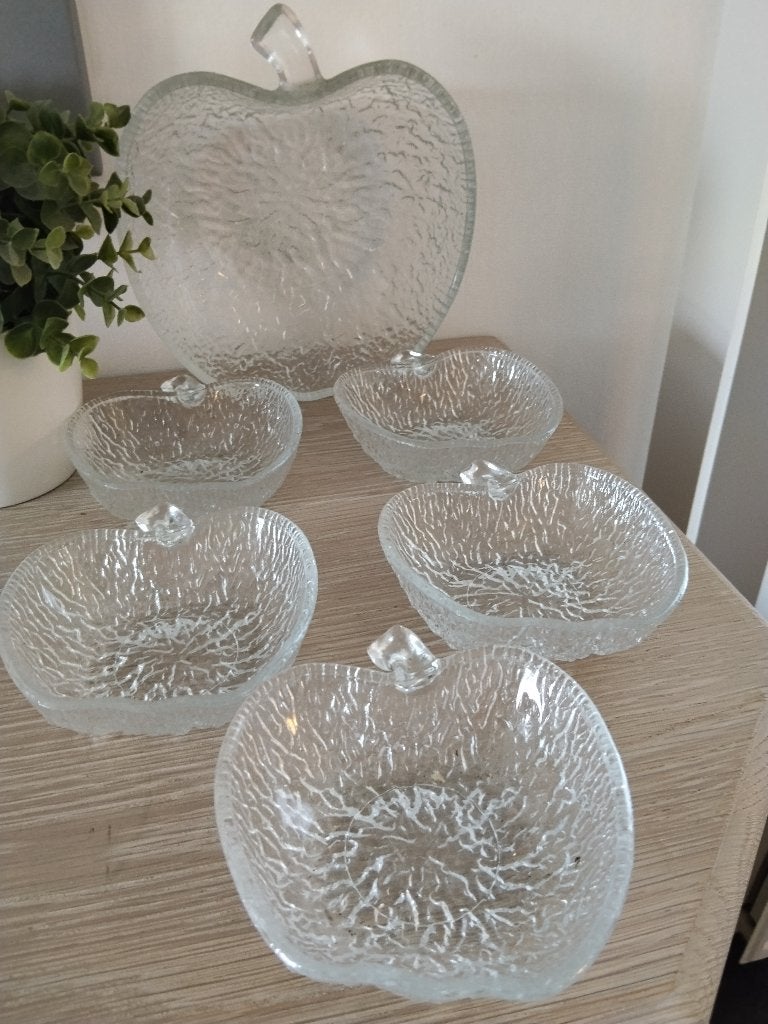 vintage set glazen kommen in appelvorm, Vintage, Ophalen of Verzenden, Kom(men), Glas