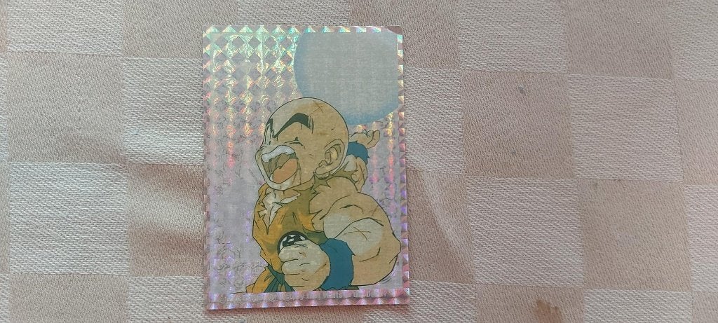 dragonball z kaart glitter Krillin energy ball vervaagd, Ophalen of Verzenden, Zo goed als nieuw, Losse kaart